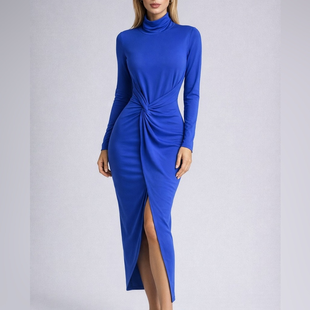 🆕Belle Badgley Mischka Royal Blue Ruched Maxi Dress Size 10,8 Evening Gown